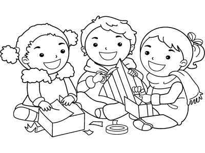 kids wrapping christmas gifts coloring page