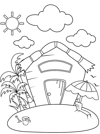 beach hut coloring page