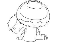 boy under giant mushroom - toadstool coloring page