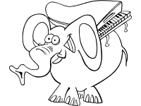 elephant carries a grand piano coloring page