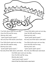 five little ducks song coloring page and poster with text