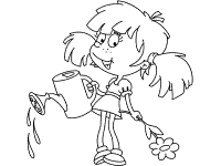 girl with watering can and flower coloring page