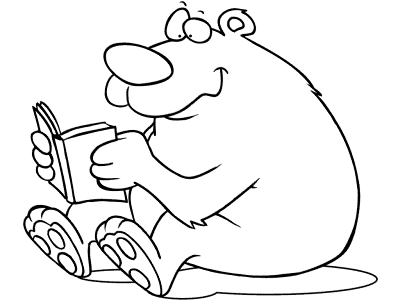 bear reads a book coloring page