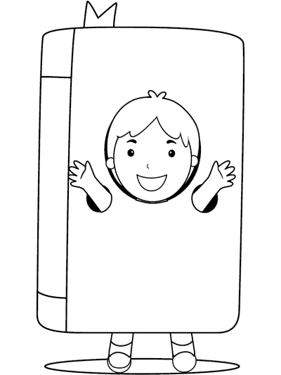 kid wears book costume coloring page