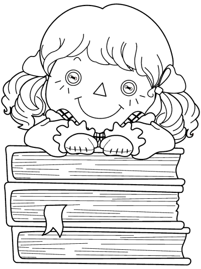 rag doll over books coloring page