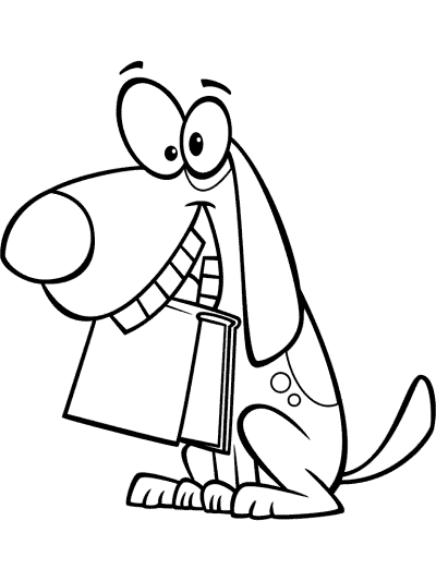 dog and a book coloring page