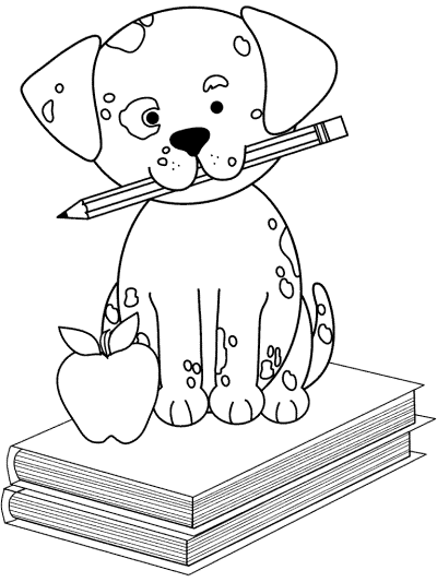 dog on books coloring page