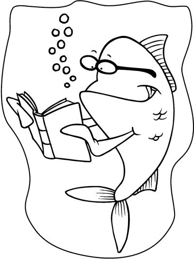 fish reads a bookk coloring page