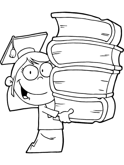 graduation girl carries books coloring page