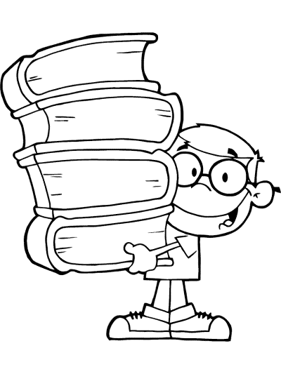 kid carries books coloring page