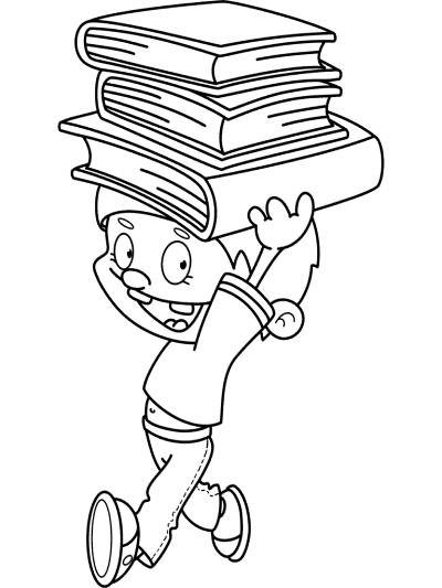 kid carries books coloring page