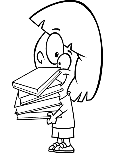 kid carries books coloring page