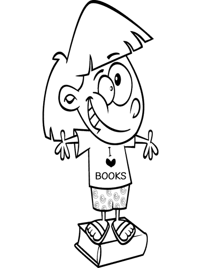 kid wearing a T-shirt: I love books coloring page