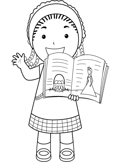 kid displays a picture book coloring page