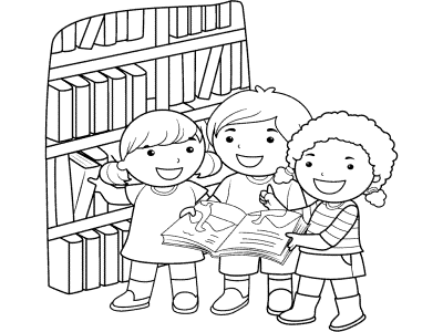 kids at the libary coloring page