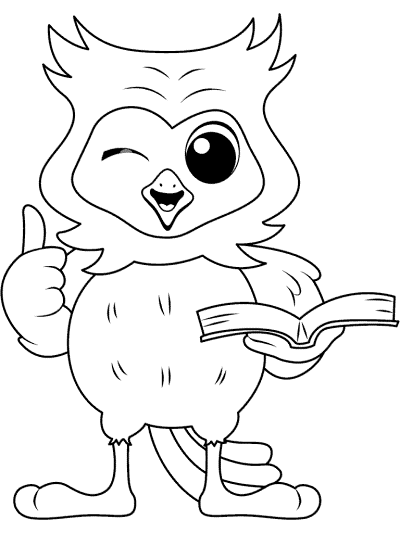 owl likes a book coloring page