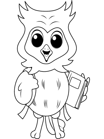 owl student carries a book coloring page