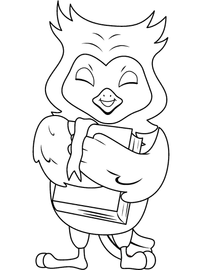 owl hugs a book coloring page