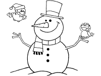 snowmen and birds coloring page