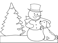 snowman and dog coloring page