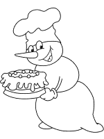 snowman bakes a cake coloring page