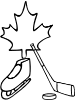 ice hockey equipment and maple leaf canada's national symbol and sport coloring page