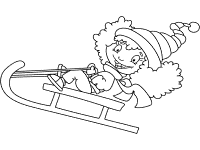 kid sledding with a simple sled or toboggan coloring page