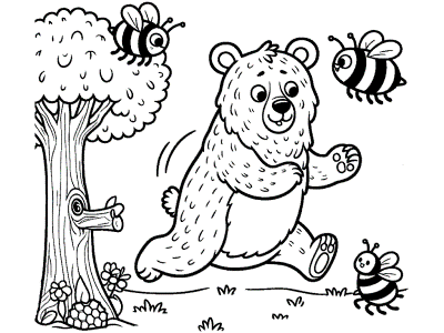 The Bear and the Bees coloring page