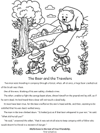 the bear and the travelers fable coloring page with text