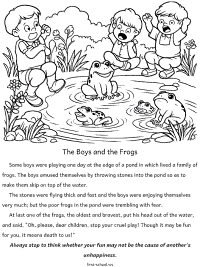 the boys and the frogs fable coloring page with text