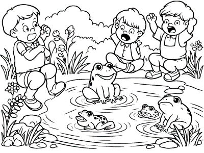 the boys and the frogs fable coloring page