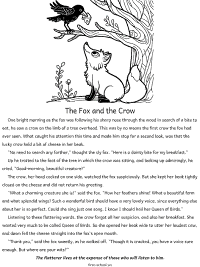 the fox and rhe crow fable coloring page with text