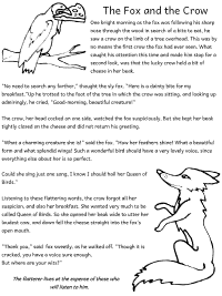 the fox and the crow coloring page and poster with text