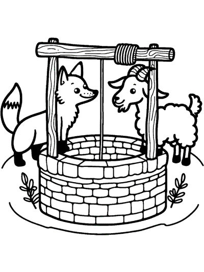 the fox and the goat in the well fable coloring page