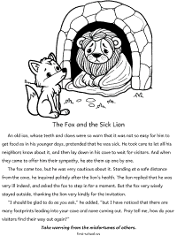 the fox and the sick lion fable coloring page