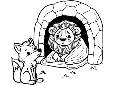 the fox and the sick lion fable coloring page