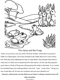 the hares and the fromg fable coloring page with text