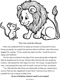 The Lion and the Mouse coloring page with text