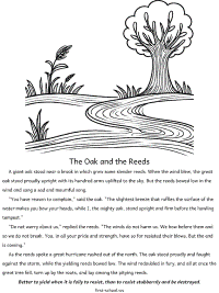 the the oak and the reeds fable coloring page with text