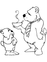 papa bear, little bear and bowl of porridge coloring page