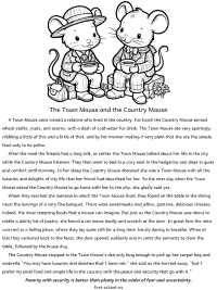 the town mouse and the country mouse fable coloring page with text