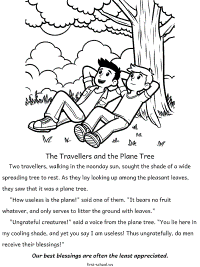 the ttravellers and the plane tree fable coloring page with text