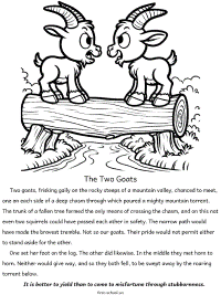 the two goats fable coloring page with text