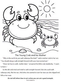 the young crab and his mother fable coloring page with text