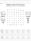 letter e word search featuring an envelope